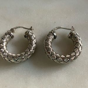 Sterling Silver Hoop Earrings in Basketweave